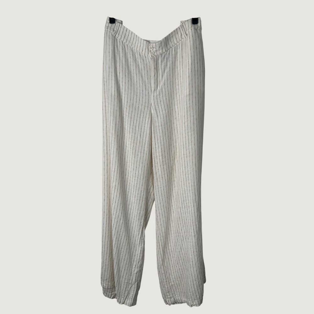 Lane Bryant Pants Women 24L Ivory Tan Striped Linen Blend Wide Leg Trousers